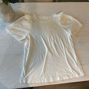 White T-Shirt with Eyelet Sleeves
